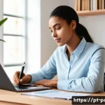 Home 15 정신과 진료 실비 청구 - **Prompt:** A young adult, of Portuguese descent, sits at a modern wooden desk in a well-lit home of...