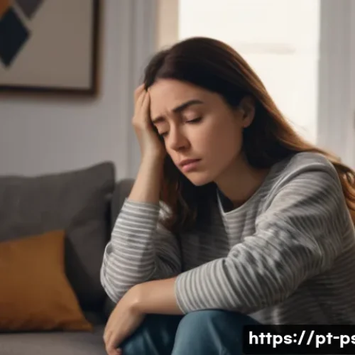 Home 26 불안장애와 공황장애의 차이점 - A detailed digital illustration showing a young adult woman sitting on a couch in a cozy living room...