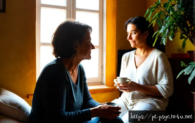 정신건강의 중요성 - Photorealistic warm morning scene in a Portuguese-speaking urban home, a relaxed middle-aged woman s...